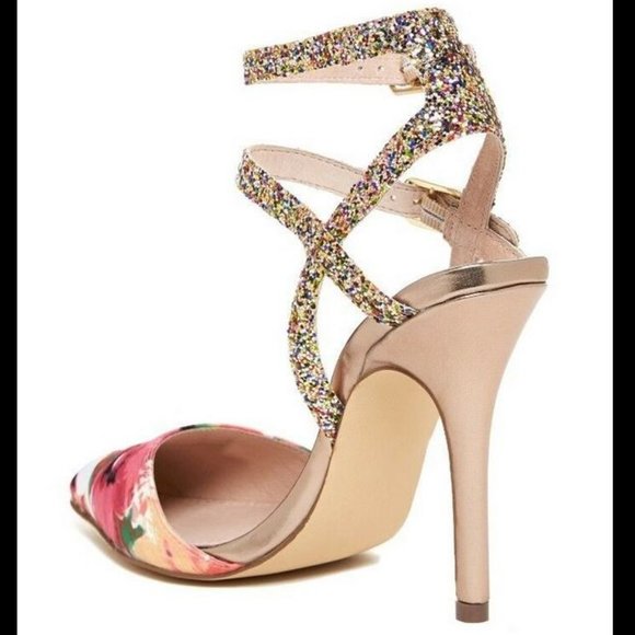 Steve Madden floral print pointy toe glitter strappy heels, New, 7.5 - Picture 11 of 13